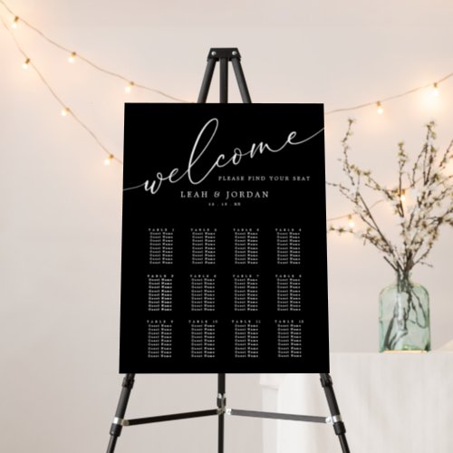 Calligraphy Black Wedding Table Seating Chart Foam Board