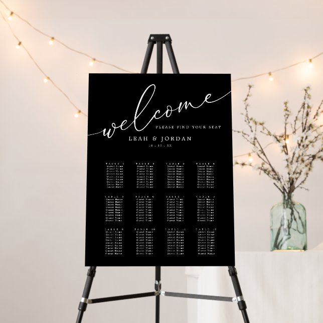 Calligraphy Black Wedding Table Seating Chart Foam Board (In Situ (Stand))