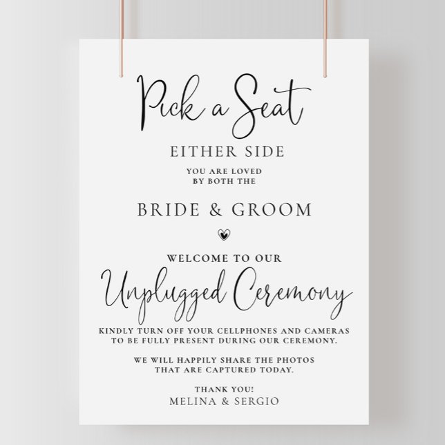 Calligraphy Black Wedding Unplugged Ceremony Poster (Creator Uploaded)