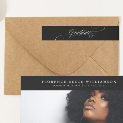 calligraphy black white customizable graduation wrap around label