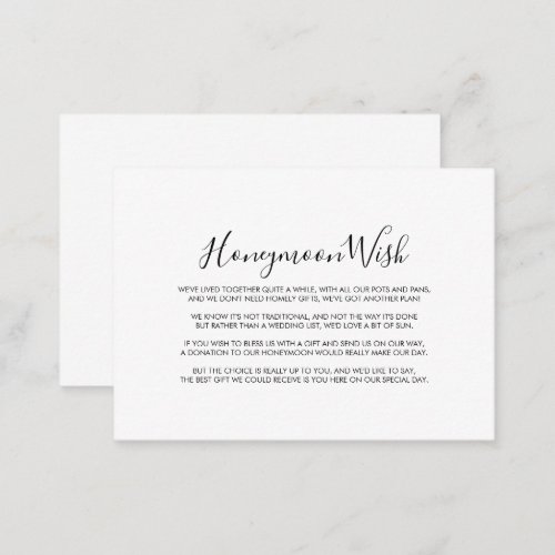 Calligraphy Black White Honeymoon Wish   Enclosure Card