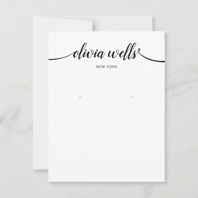 Calligraphy Black White Large Earring Display Invitation (Front)