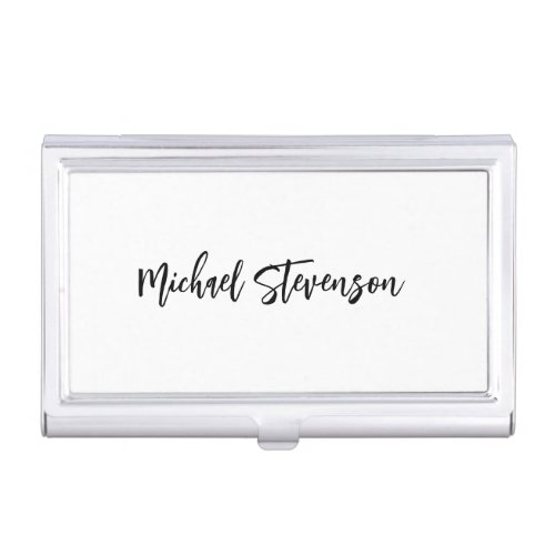 Calligraphy Black White Personalized Plain Modern Business Card Case