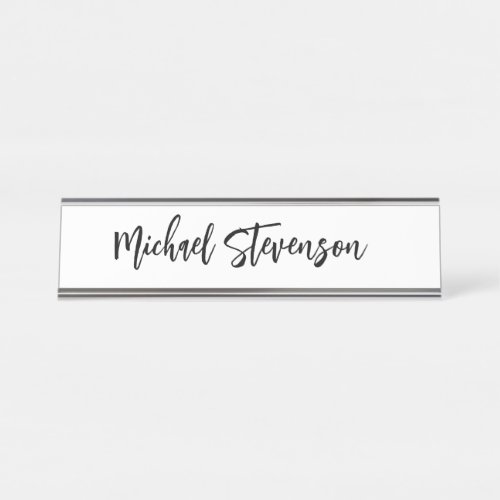 Calligraphy Black White Personalized Plain Modern Desk Name Plate