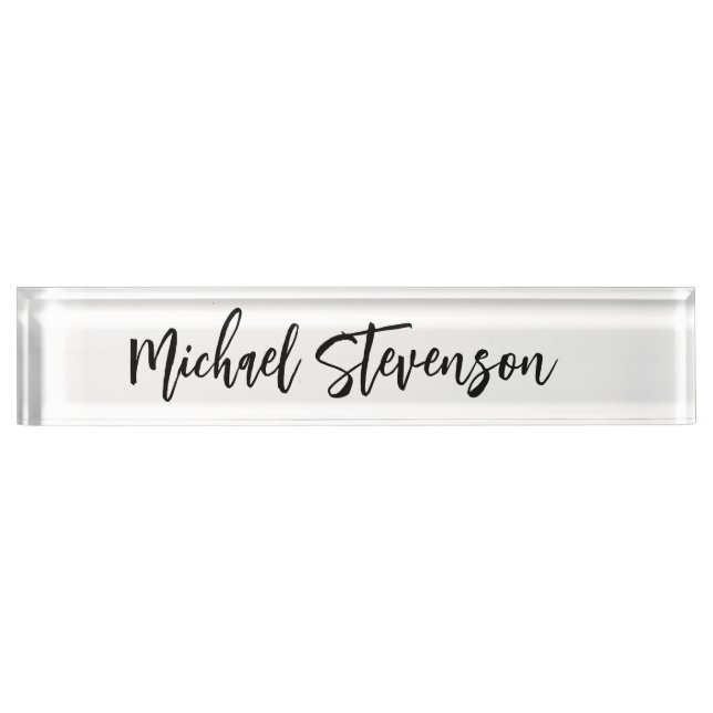 Calligraphy Black White Personalized Plain Modern Desk Name Plate (Front)