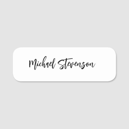 Calligraphy Black White Personalized Plain Modern Name Tag