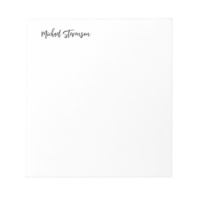 Calligraphy Black White Personalized Plain Modern Notepad (Front)