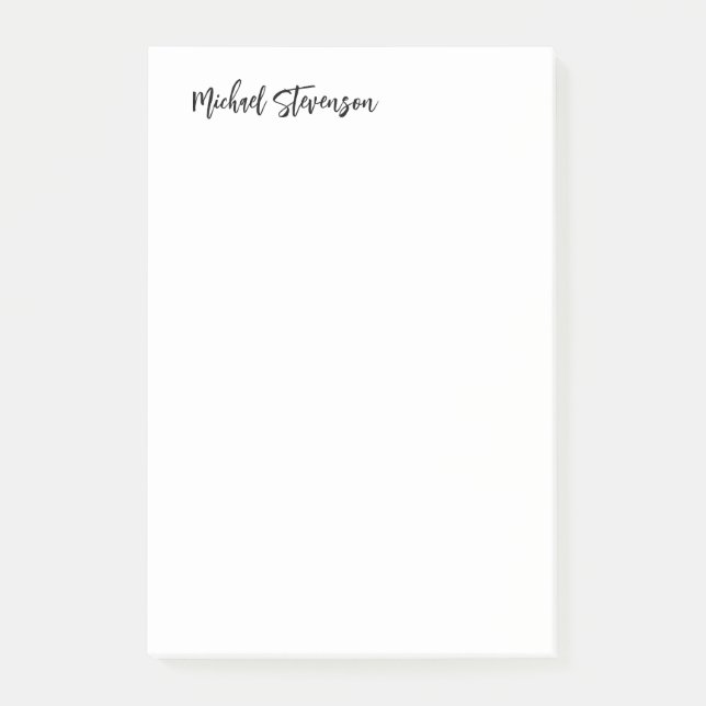 Calligraphy Black White Personalized Plain Modern Post-it Notes (Front)
