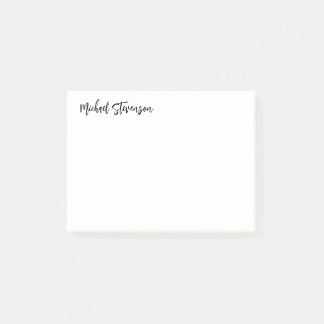 Calligraphy Black White Personalized Plain Modern Post-it Notes (Front)