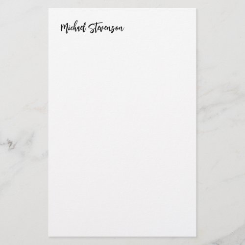 Calligraphy Black White Personalized Plain Modern Stationery