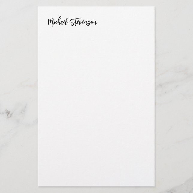 Calligraphy Black White Personalized Plain Modern Stationery (Front)