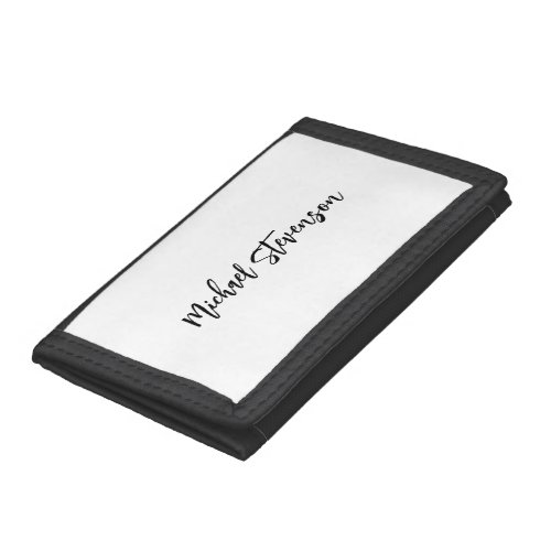 Calligraphy Black White Personalized Plain Modern Trifold Wallet