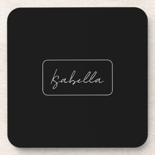 Calligraphy Black White Plain Creative Modern Name Beverage Coaster