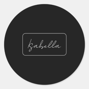 Calligraphy Black White Plain Creative Modern Name Classic Round Sticker