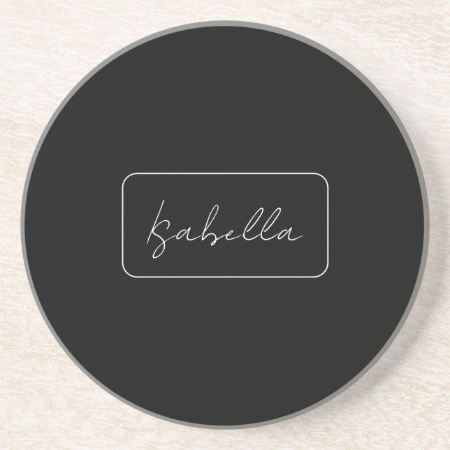 Calligraphy Black White Plain Creative Modern Name Coaster (Front)