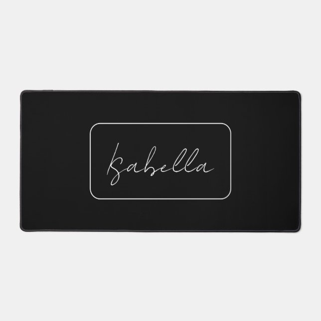 Calligraphy Black White Plain Creative Modern Name Desk Mat (Front)