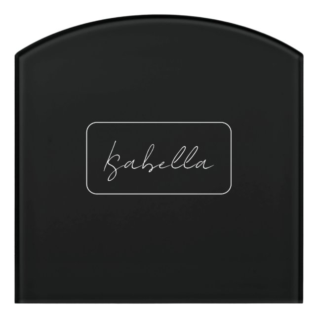 Calligraphy Black White Plain Creative Modern Name Door Sign (Contour Front)