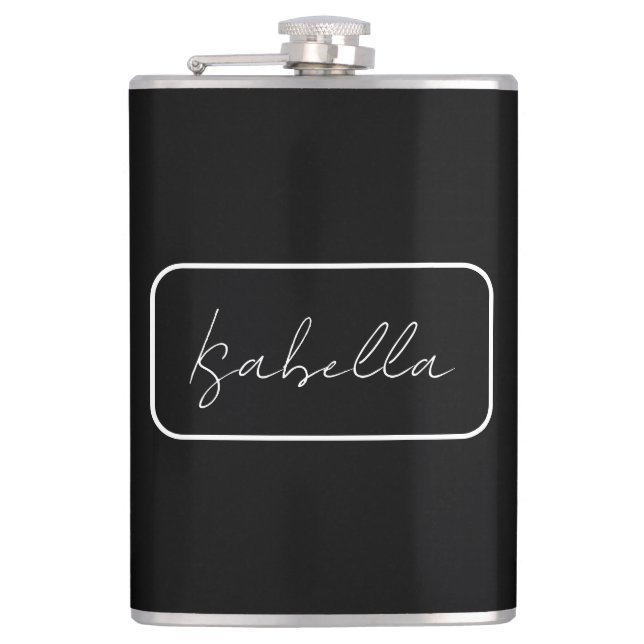Calligraphy Black White Plain Creative Modern Name Flask (Front)