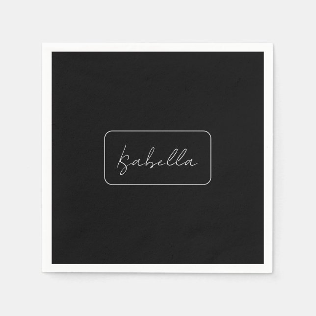 Calligraphy Black White Plain Creative Modern Name Napkins (Front)