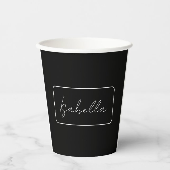 Calligraphy Black White Plain Creative Modern Name Paper Cups (Front)