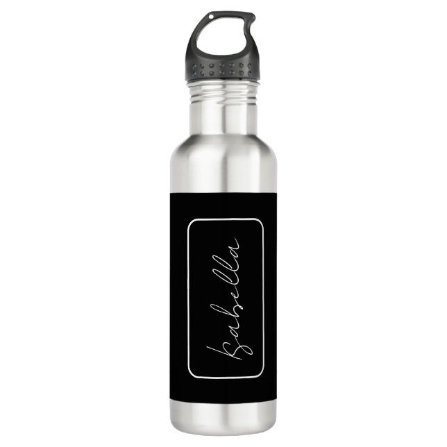 Calligraphy Black White Plain Creative Modern Name Stainless Steel Water Bottle (Front)