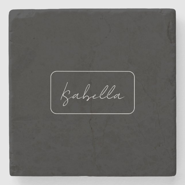 Calligraphy Black White Plain Creative Modern Name Stone Coaster (Front)