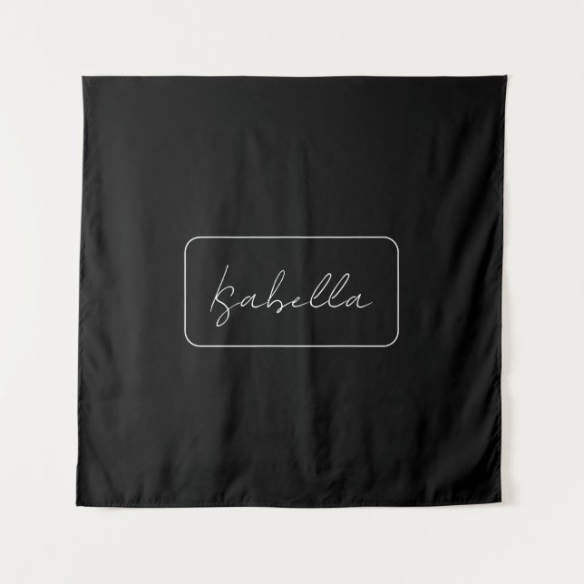 Calligraphy Black White Plain Creative Modern Name Tapestry (Front)
