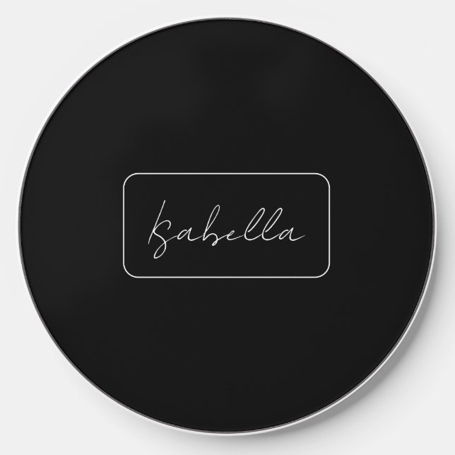 Calligraphy Black White Plain Creative Modern Name Wireless Charger (Front)
