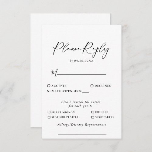 Calligraphy Black White Wedding Menu Choice Reply