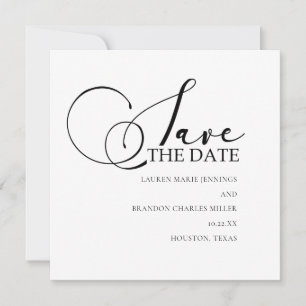 Calligraphy Black White Wedding Photo Save The Date