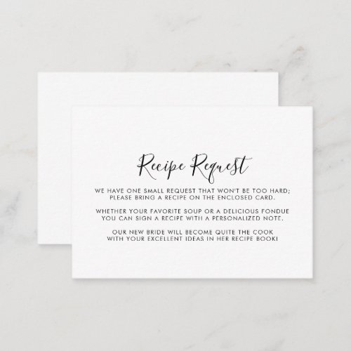 Calligraphy Black White Wedding Recipe Request  Enclosure Card