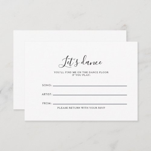Calligraphy Black White Wedding Song Request Card