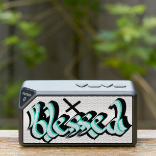 Calligraphy Blessed Faith Spiritual White Teal Bluetooth Speaker