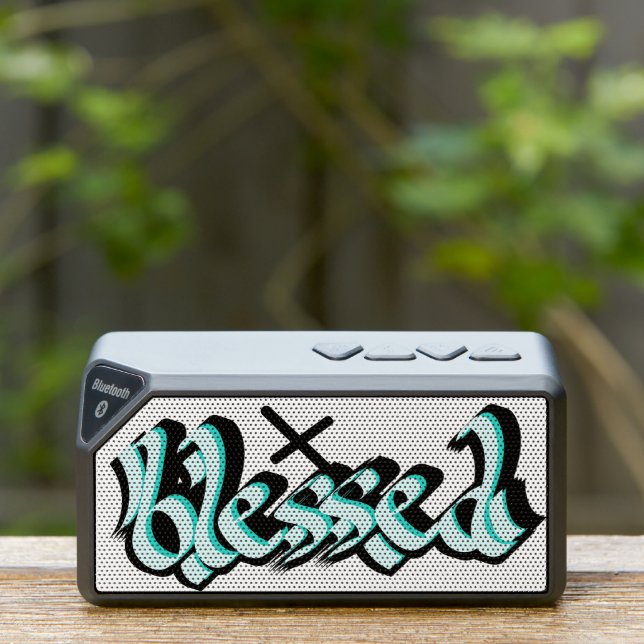 Calligraphy Blessed Faith Spiritual White Teal Bluetooth Speaker (Insitu(Outdoor))