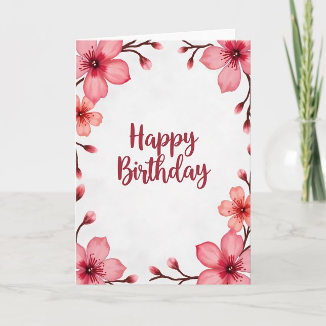 Calligraphy Bloom Birthday Card (Front)