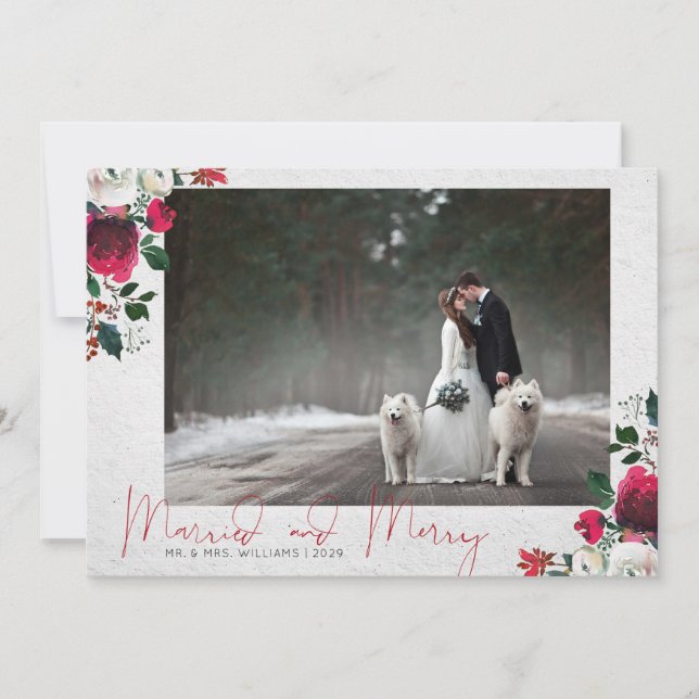 CALLIGRAPHY + BLOOM | Merry & Married Photo Holiday Card (Front)