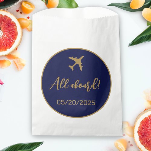 Calligraphy Blue And Gold Boarding Pass Wedding Favor Bag