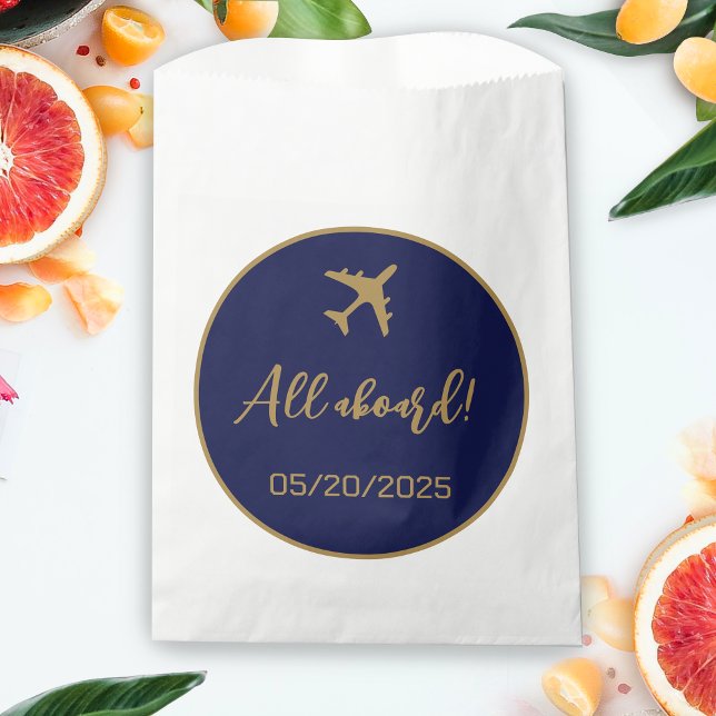 Calligraphy Blue And Gold Boarding Pass Wedding Favor Bag (Boarding Pass Wedding Favor Bag)