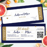 Calligraphy Blue And Gold Boarding Pass Wedding Invitation at Zazzle