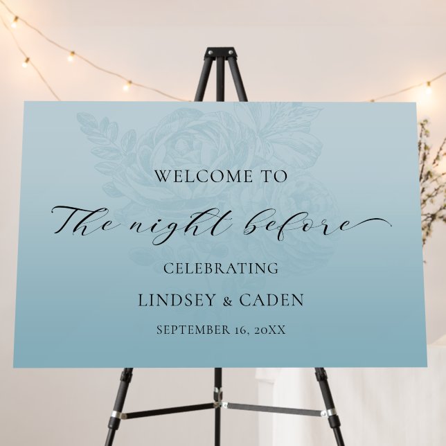 Calligraphy Blue Floral Night Before Wedding Foam Board (In Situ (Stand))