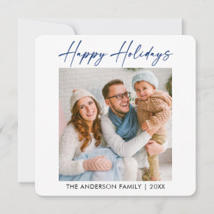 Calligraphy Blue Ink Pen Photo Minimalist Holiday Card