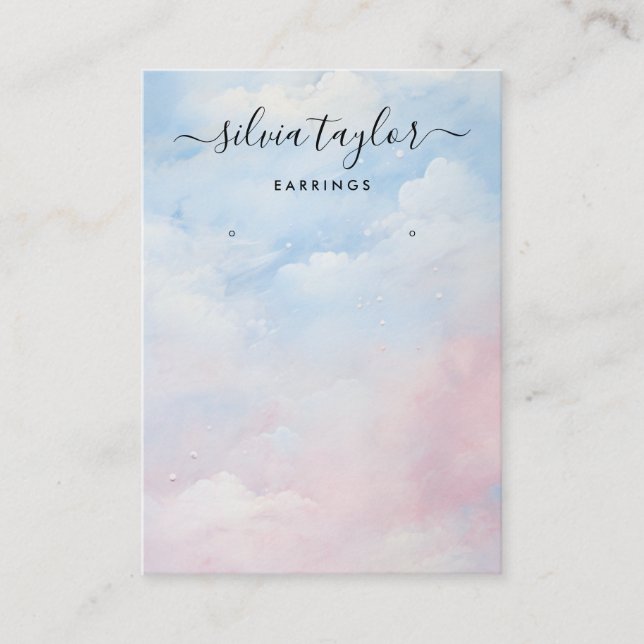 Calligraphy Blue Sky Clouds Earring Display Card (Front)