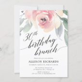 Calligraphy blush floral 30th birthday brunch invitation (Front)