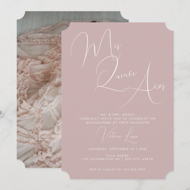 Calligraphy Blush Pink 15th Birthday quinceañera Invitation (Front/Back)