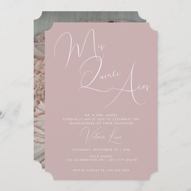Calligraphy Blush Pink 15th Birthday quinceañera Invitation (Front/Back)
