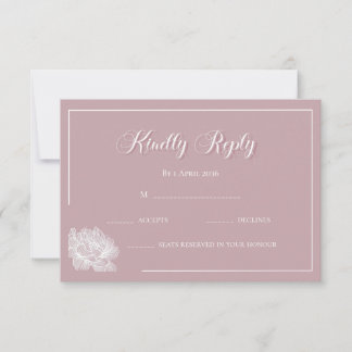 Calligraphy Blush Pink and White Floral Wedding  RSVP Card