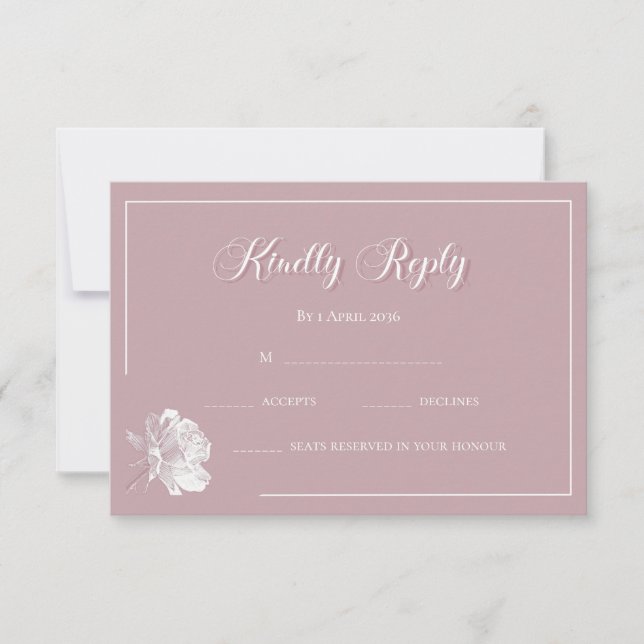 Calligraphy Blush Pink White Floral Wedding RSVP Note Card (Front)