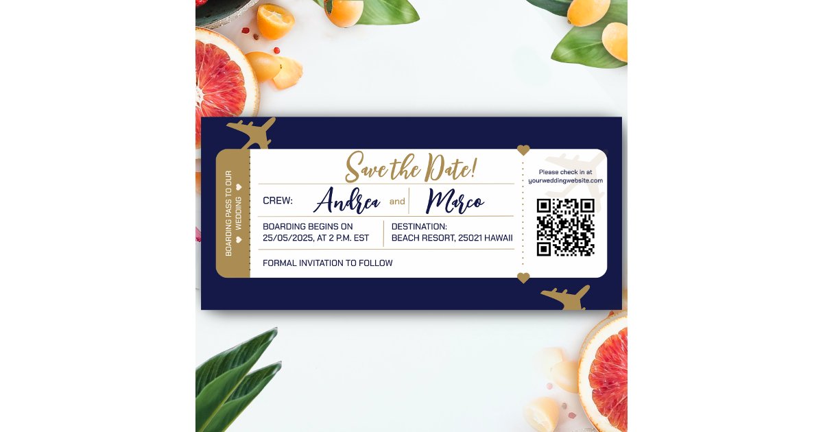 Calligraphy Boarding Pass Wedding Save the Date | Zazzle