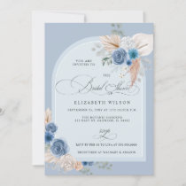 Calligraphy Boho Dusty Blue Pampas Bridal Shower Invitation