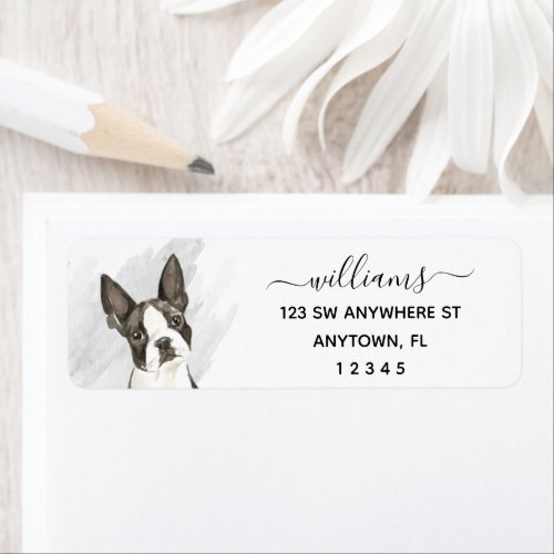 Calligraphy Boston Terrier Return Address Label